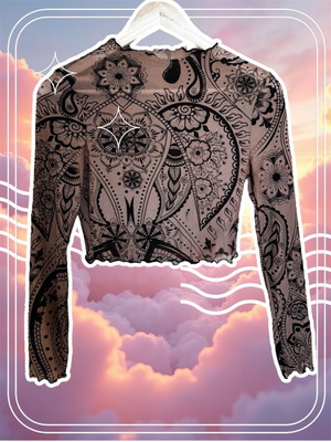 Cropped shirt like new with 3d velvet designs beige