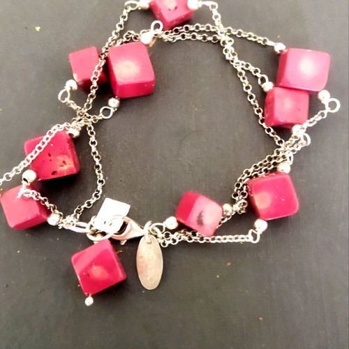 Silver bracelet chain Gregio new with red stones