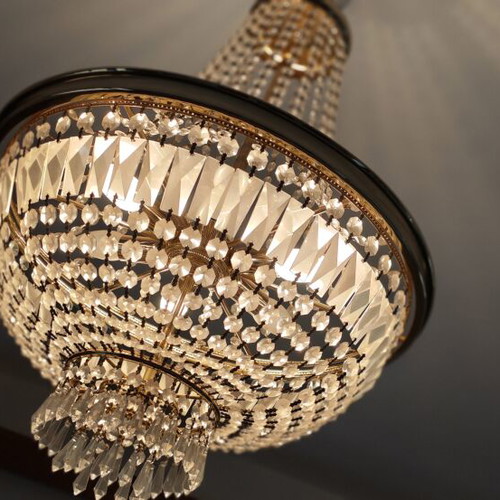 Vintage Empire Basket crystal chandelier, solid brass & Bohemia crystals