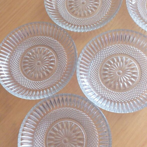 Vintage glass dessert plates used, set of 5