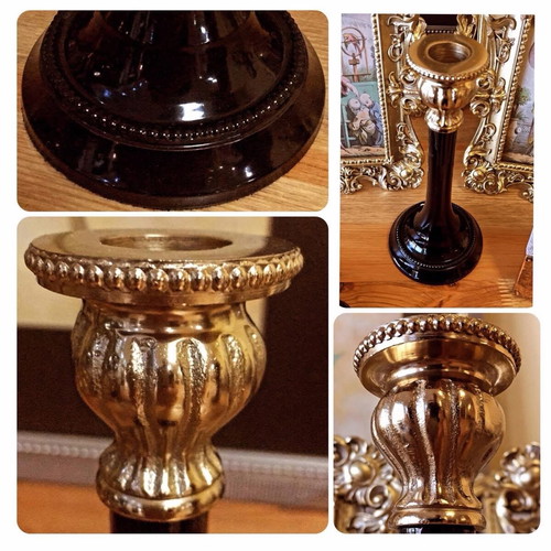 High Aesthetic Black/Gold Candlestick 20cm New