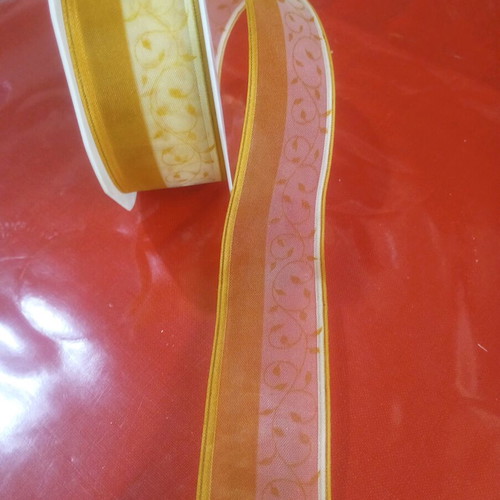 Organza ribbon with wire 10 m mustard color and 4 cm width new