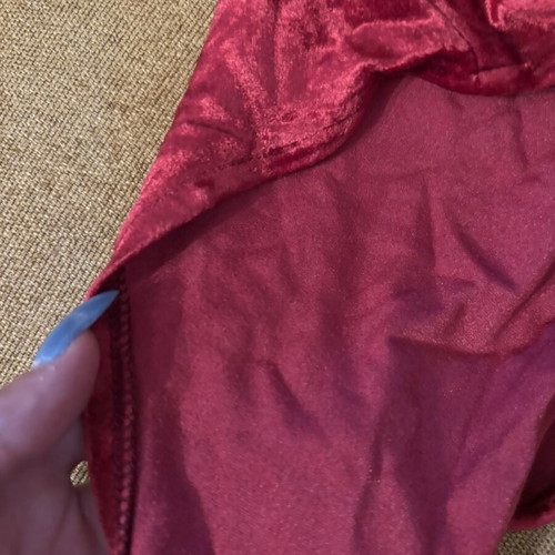 Red velvet bodysuit like new, deep neckline, sizes S/XS