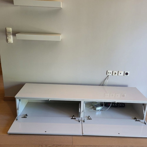 TV unit with cabinet and shelves, like new, gray lacquer finish