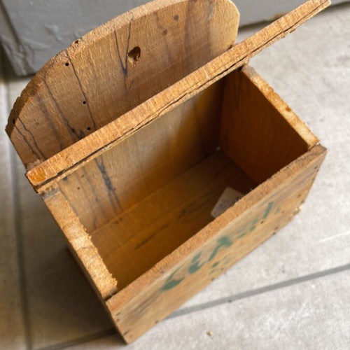 Salt box used, old handmade wooden collectible