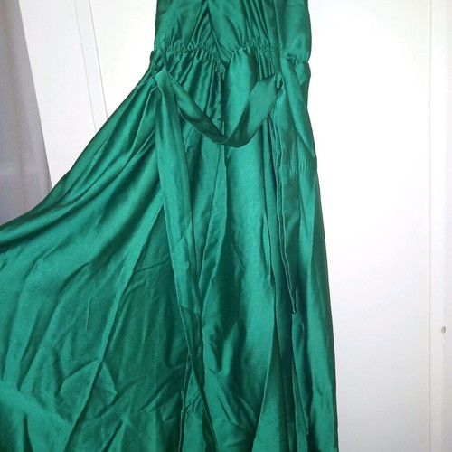 Emerald green satin long dress with straps L&S like new