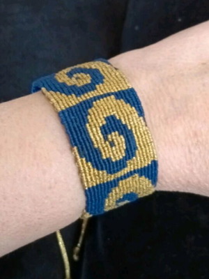 Cuff bracelet like new with micro-macrame Greek geometric design