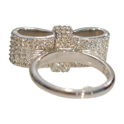 Swarovski bow ring with pavé crystals, rhodium plated, size 55 EU