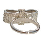 Swarovski bow ring with pavé crystals, rhodium plated, size 55 EU