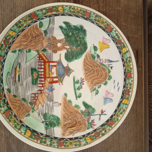 Vintage Hand Made China Type Decorative Plate with Asian Motif used