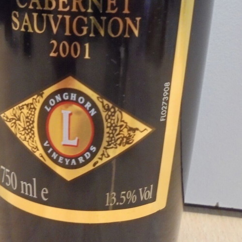 Longhorn California Cabernet Sauvignon wine bottle 750ml 2001 sealed like new