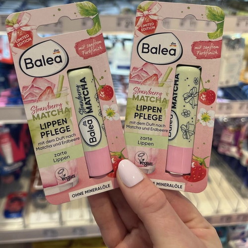 Balea lip balms set of 2, new limited edition strawberry matcha