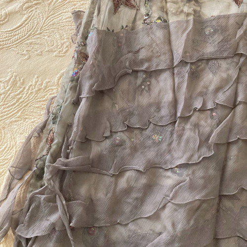 Evening dress like new, silk with embroidery and transparency, size M