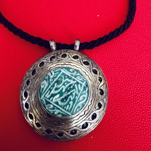 Vintage handmade silver 925 necklace with turquoise pendant used