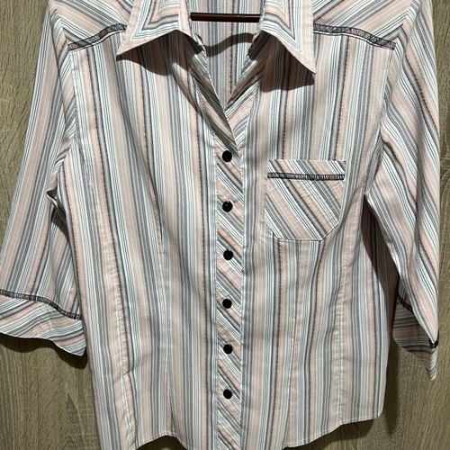 Striped women's shirt with unique collar, multicolor