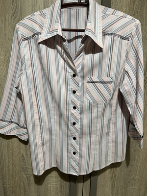 Striped women's shirt with unique collar, multicolor