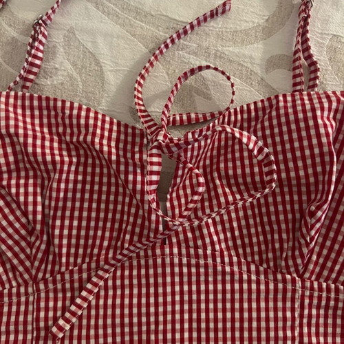 Red and white checkered top with thin straps, like new, size S