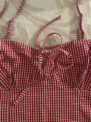 Red and white checkered top with thin straps, like new, size S