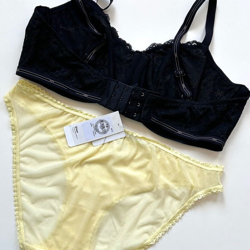 H&M lingerie set new black lace bra 90D/C and yellow bikini L