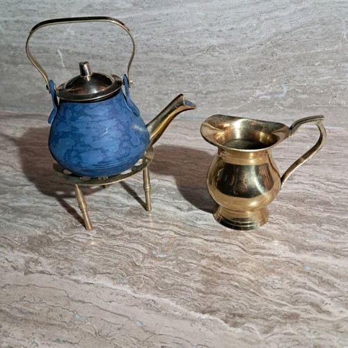 Vintage brass tea and milk set used