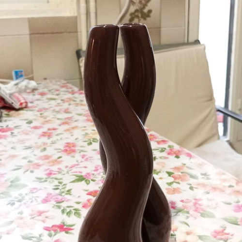 Ceramic candlesticks set like new, brown color