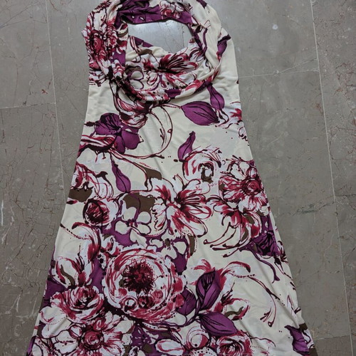 Artisti Italiani halter dress M, like new, ecru with purple floral