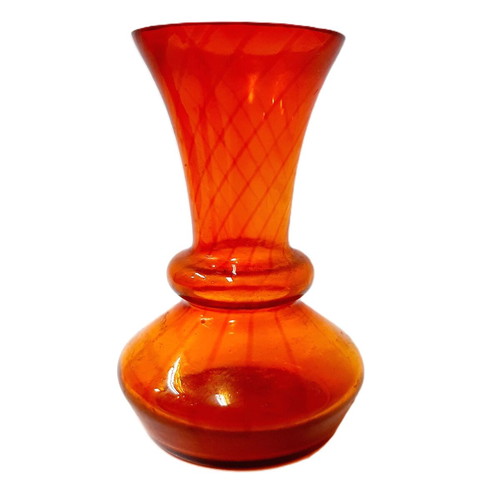 Spatter Glass Vase bright orange satin finish retro 16 cm