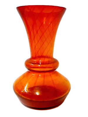 Spatter Glass Vase bright orange satin finish retro 16 cm