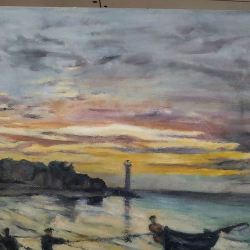 Painting new, copy of Hauling a Boat Ashore Honfleur 1864 Claude Monet