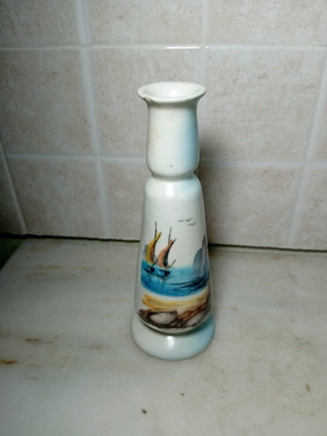 Vintage ceramic vase with handmade seaside landscape painting like new