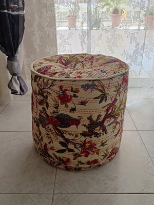 Vintage Boho Fabric Pouf Stool floral with birds like new