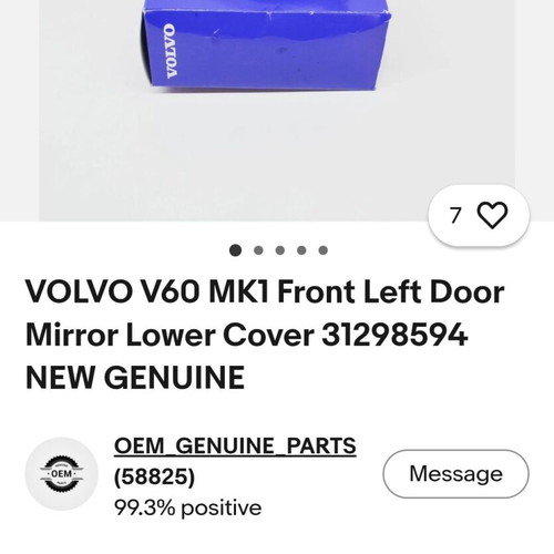Volvo V60 MK1 front left door mirror lower cover new genuine