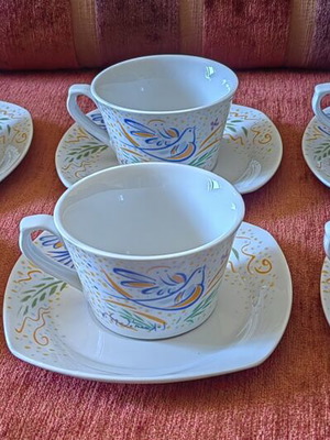 Set of 6 collectible porcelain cups and saucers by G. Stathopoulos