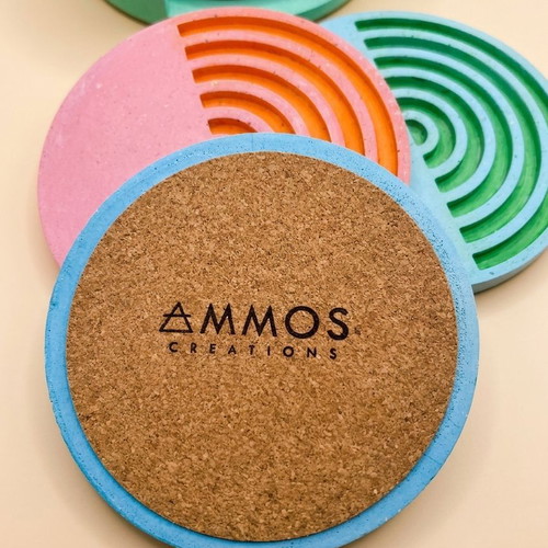Concrete Coaster Set of 4 with Base Handmade One of a Kind