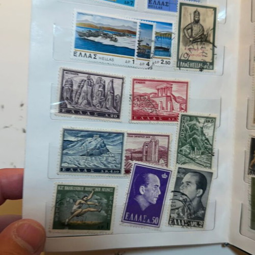 International Stamp Collection album with large vintage Greek and foreign stamps lot