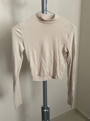 Beige Cropped High Neck Long Sleeve Top Pull&Bear Small Like New