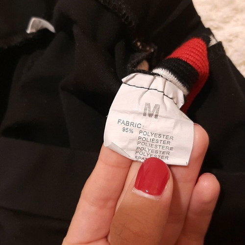 My Star women's pants Medium with stripes and side slit, like new, black-red
