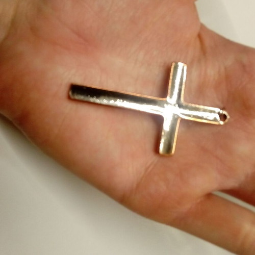 Cross with rhinestones new, white silver for necklace