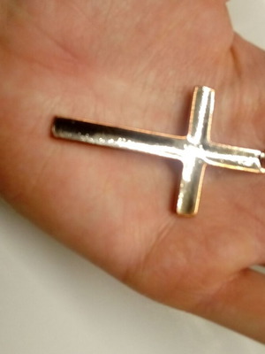 Cross with rhinestones new, white silver for necklace