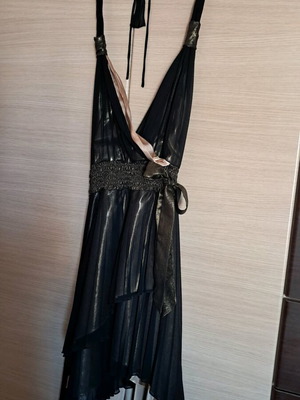 Evening dress like new, black-gold, backless