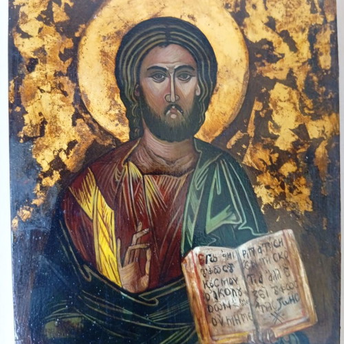 Jesus icon used 30x40 cm with gold leaf on solid wood