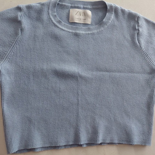 Zara Ribbed Cropped Top for Girls Size 152cm Like New, Turquoise
