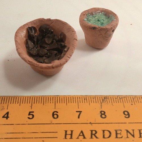 Handmade clay miniature buckets with water and wood made to order