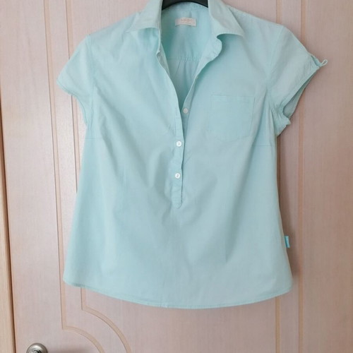 Sarah Lawrence shirt new, cotton stretch fabric, blue turquoise
