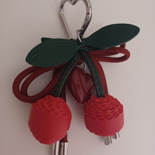 Eco-leather Cherry & Heart keychain with detachable elements