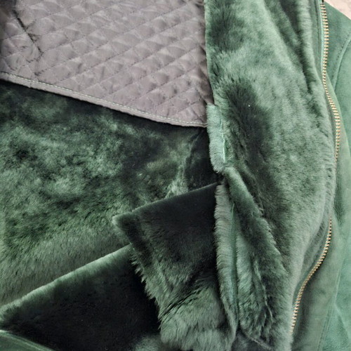 Vintage Shearling Jacket emerald like new, genuine leather and fur XXL