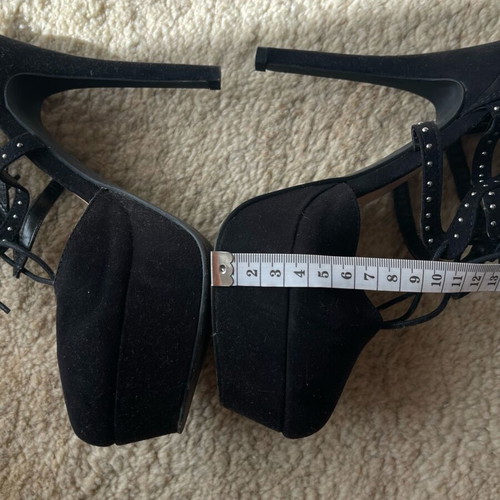 New Look black faux suede pumps with straps and studs, used, size 39