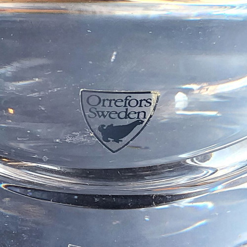 Orrefors Puck Crystal Candle Holders Set like new, Swedish design