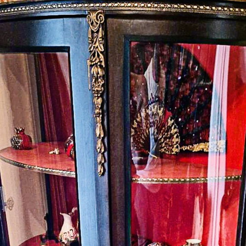 Louis XV antique display cabinet used with hand-painted details and marble top