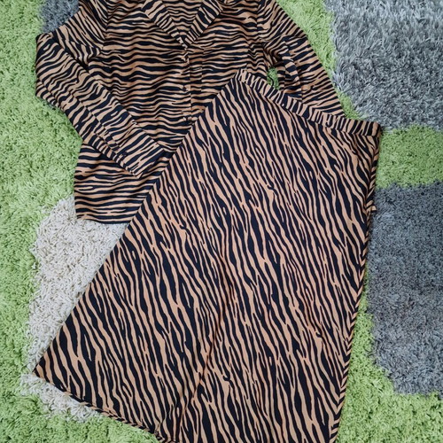 Warehouse leopard pattern women's skirt and blouse set, size M